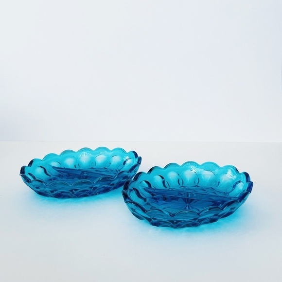 MCM Indiana Glass Blue Oval Divided Dish x 2 - Picture 14 of 14